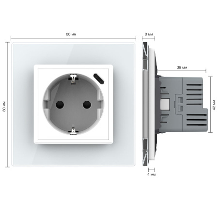 Розетка электрическая + USB type-C с блоком питания 18W Livolo 1 пост Белая VL-C7CTF16A.UC18W-2WP