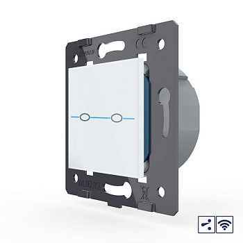 Двухклавишный проходной сенсорный выключатель Quadro с радиоупр., цвет белый (механизм) Livolo