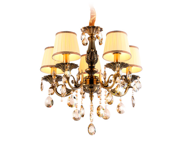 Подвесная люстра с абажурами и хрусталем TR4577/5 SB/WH бронза/белый E14/5 max 40W D560*570 Ambrella Light