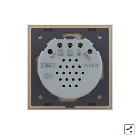 Сенсорный проходной выключатель Quadro 2 клавиши 1 пост Золотой Livolo