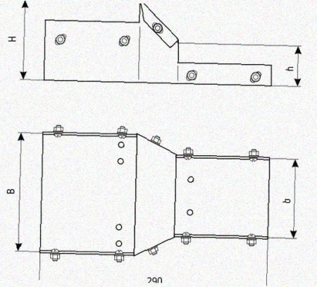 Лоток переходной замковый ЛПЗ 100х100-100х50 УТ1,5, оцинкованный лист, S1,5