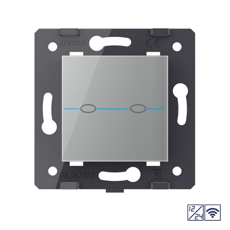 Двухклавишный сенсорный выключатель Quadro 12/24В с радиоупр., цвет серый (механизм) Livolo