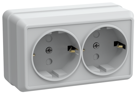 Розетка 2-местная ОУ РСш22-3-ОБ с з/з с защитной шторкой 16А ОКТАВА белый IEK