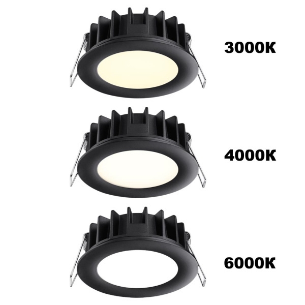 Встр.св/д св-к с перекл.цвет.темп.IP20 LED 3000К/4000К/6000К 15W 220V черный LANTE NOVOTECH
