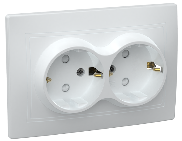 Розетка 2-местная РСш12-3-КБ с з/з с защитной шторкой 16А КВАРТА белый IEK