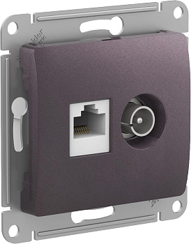 GLOSSA  Механизм розетки СУ двойная ТВ + компьютерная RJ45 кат.5Е сиреневый туман IP20 Schneider Electric