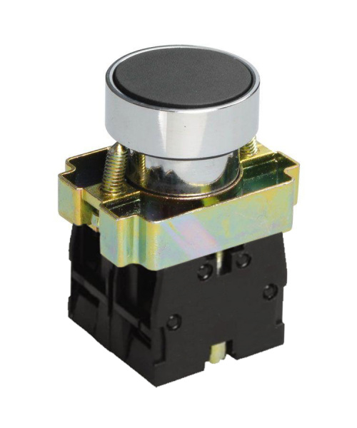 Выключатель кнопочный LAY5-ВА25, чёрный, 1НО+1НЗ, цилиндр, хром, без подсветки, d22мм Электротехник