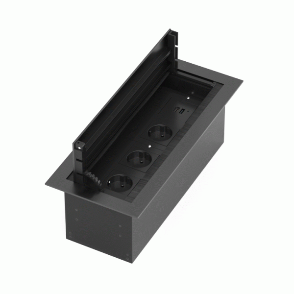 Donel Настольный встраиваемый розеточный блок с откидной крышкой 8 мод. (4 мод. 45х45), черный