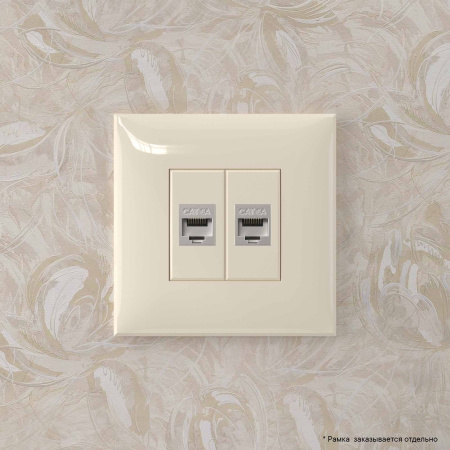 Компьютерная розетка RJ-45 без шторки в стену, кат.6А двойная экранированная, "Avanti", "Ванильная дымка" DKC