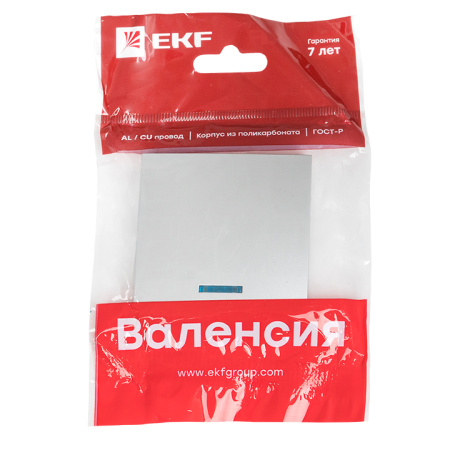 Валенсия Лицевая панель выключателя 1-кл, с индикатором 10А сталь EKF