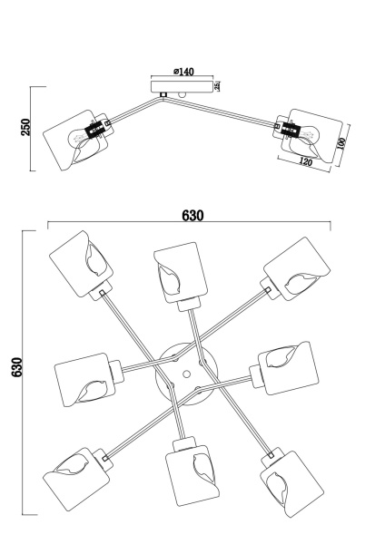 Потолочный светильник 8*E14 40Вт Матовое Золото IP20 Isabella FR5095CL-08G Freya