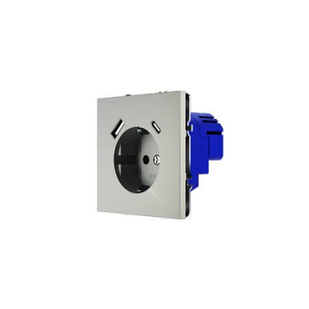 Розетка встраиваемая Voltum S70 с заземлением и защитными шторками, 16А, с USB, A+C, (сталь)
