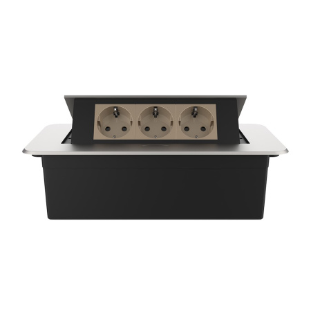 Розетка горизонтальная выдвижная 3 Euro 16A цвет серый-золотой Livolo