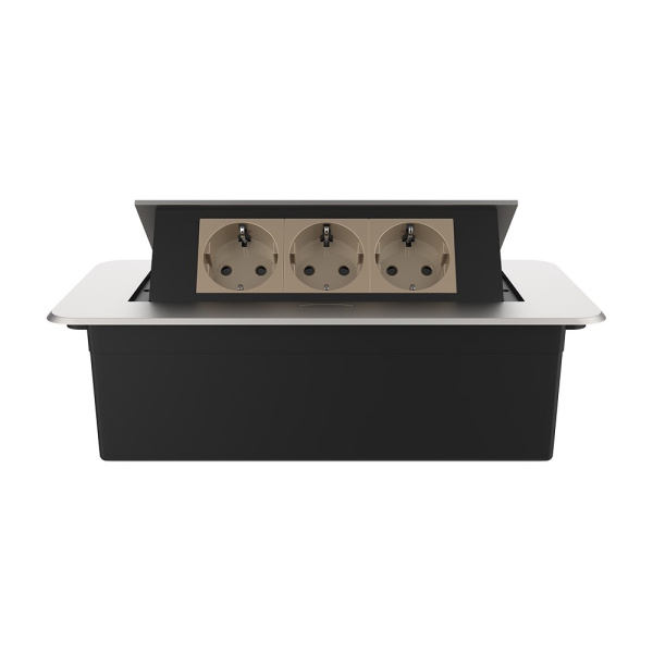 Розетка горизонтальная выдвижная 3 Euro 16A цвет серый-золотой Livolo