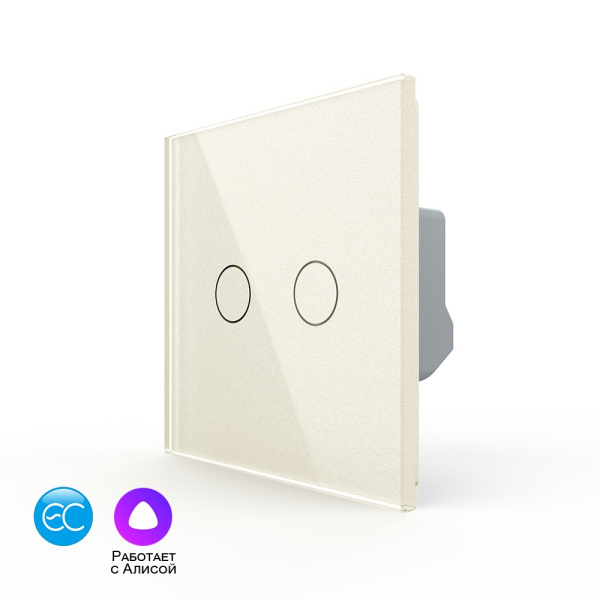 Двухклавишный умный сенсорный выключатель EC, 1 пост, цвет жемчужный Livolo