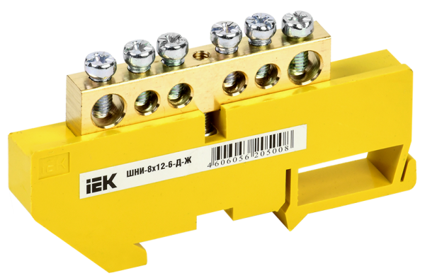 Шина PE "земля" на DIN-изоляторе ШНИ-8х12-6-Д-Ж IEK