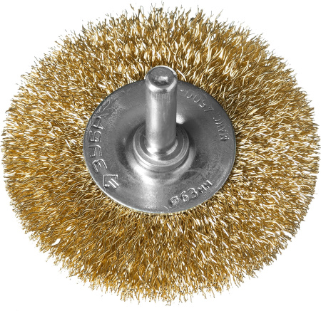 Профессионал. Щетка дисковая для дрели, витая латунированная стальная проволока 0,3мм, 63мм ЗУБР