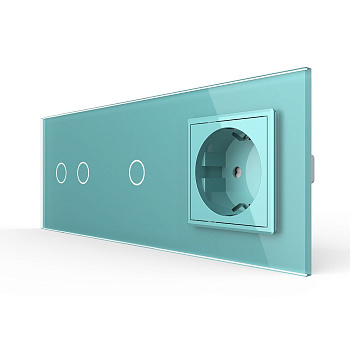 Сенсорный выключатель комб. на 3 линии 1 розетка 3 модуля Зеленый B Livolo