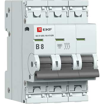 Выключатель автоматический ВА МОД 3П 8А B 6кА ВА 47-63N PROxima EKF