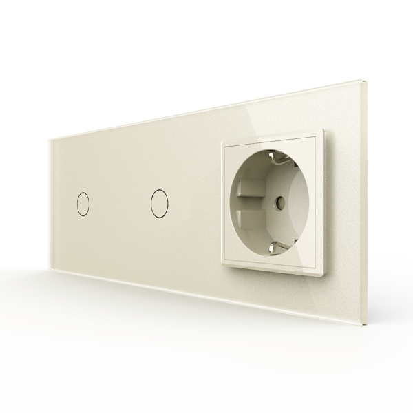 Сенсорный выключатель 2 клавиши (1-1) с розеткой 3 поста, цвет жемчужный Livolo