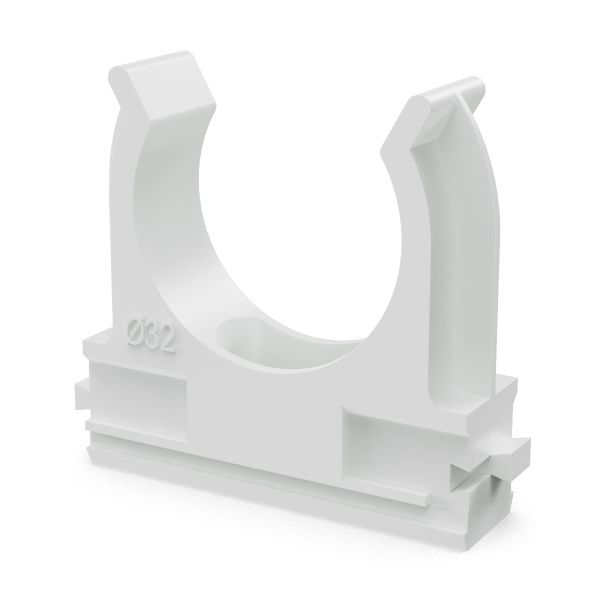 Крепёж-клипса для труб Полистирол белая d32 мм (25шт/500шт уп/кор) Промрукав