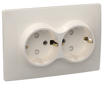 Розетка 2-местная РСш12-3-ККм с з/з с защитной шторкой 16А КВАРТА кремовый IEK