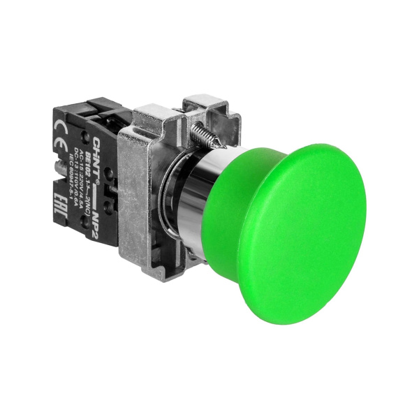 Кнопка управления "Грибок" Φ40мм самовозв. NP2-EC32 без подсветки зеленая 1НЗ, IP40 (R) CHINT