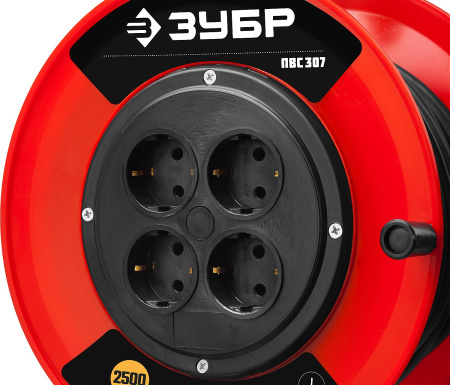 Удлинитель на катушке ПВС 3х0.75 50м 2200Вт, ПВС 307 ЗУБР