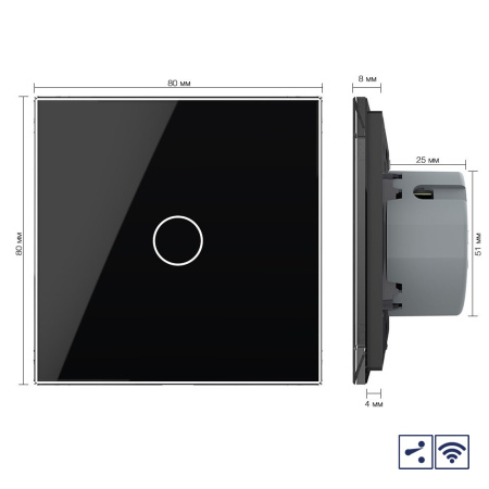 Сенсорный проходной радиоуправляемый выключатель 1 клавиша 1 пост Черный Livolo