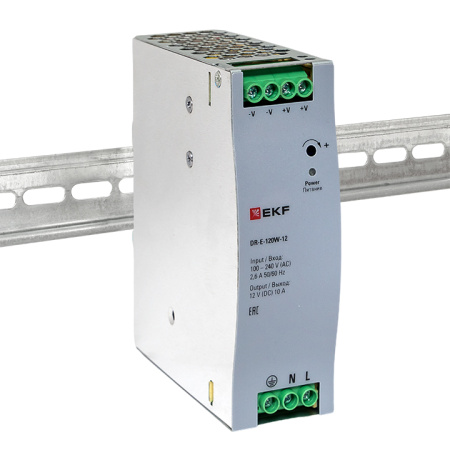Блок питания на DIN рейку 120Вт, Uвх ~ 220 В AC, Uвых - 12 В DC постоянного тока EKF