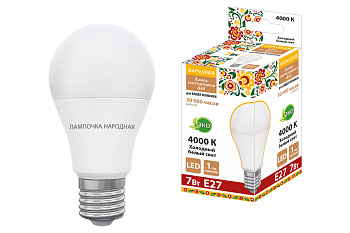 Лампа светодиодная НЛ-LED230-A60-7 Вт-230 В-4000 К-Е27, (60х106 мм), Народная TDM