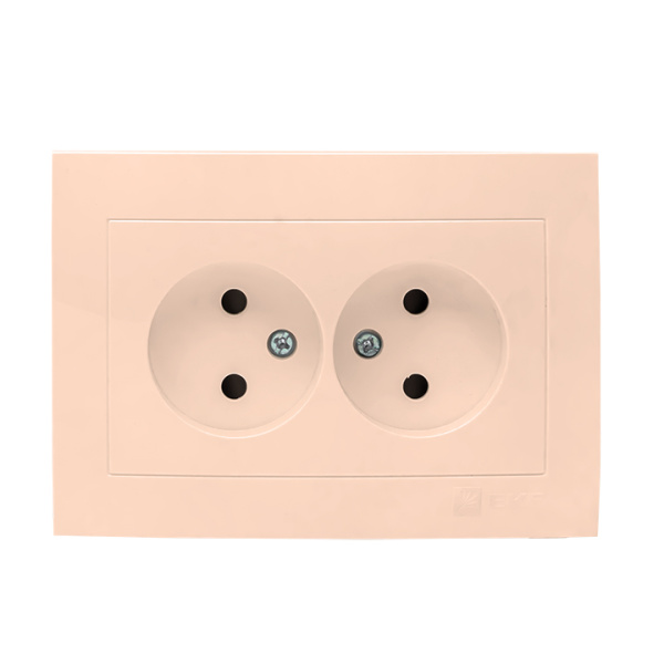 Валенсия Розетка 2-местная б/з 10А кремовая с защ, штор, EKF