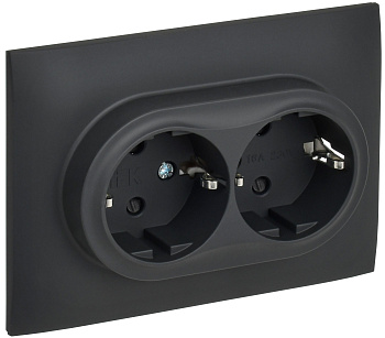 SKANDY Розетка 2-местная с заземлением с защитными шторками 16А в сборе SK-R07G графит IEK