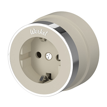 Розетка с заземлением (слоновая кость матовый/хром) Vintage ОУ IP20 Werkel