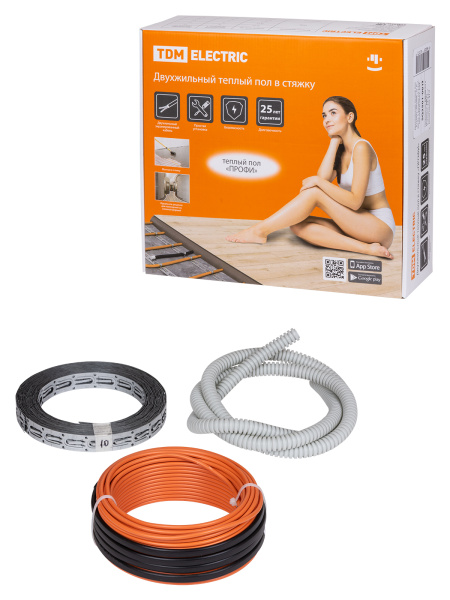Двухжильный теплый пол в стяжку "ПРОФИ", 11 м, 200 Вт, S укладки 1,1-1,7 м², TDM