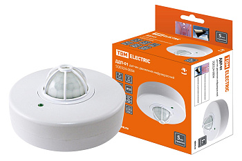 Датчик движения потолочный ДДП-01 1100Вт, 5-480с, 2-8м, 5+Лк, 120(сбоку)+360(сверху) гр, IP33 TDM