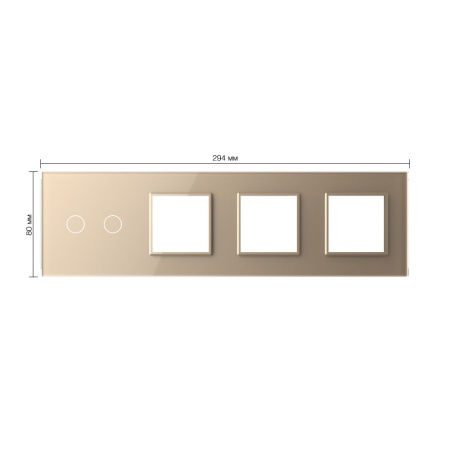 Панель для сенсорного выключателя и 3-х розеток, 2 клавиши, цвет золотой, стекло Livolo