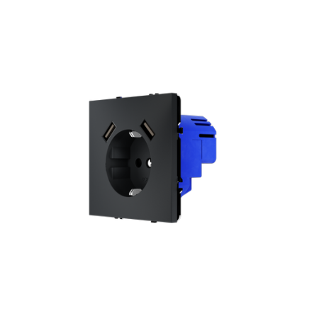 Розетка встраиваемая Voltum S70 с заземлением и защитными шторками, 16А, с USB, A+A, (графит)