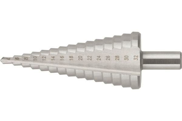 Сверло ступенчатое HSS по металлу, 15 ступеней, 4-32 мм