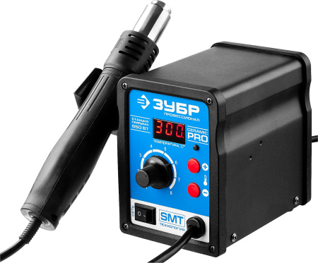 Термовоздушная паяльная станция цифровая 650Вт, 100-500°C, 120 л/мин, 3 насадки, керамический нагреватель, ПСТ-650 ЗУБР