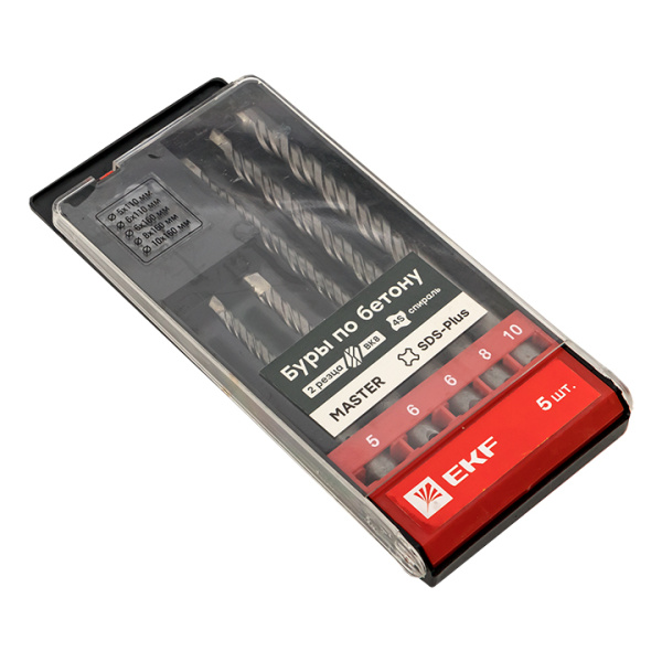 Набор буров по бетону SDS-plus (5/110, 6/110, 6/160, 8/160, 10/160) 2 резца 4S спираль Master EKF