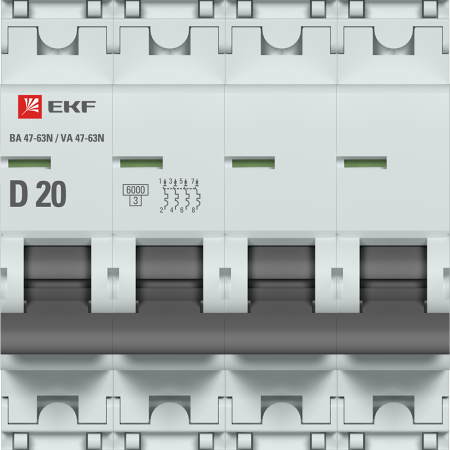 Выключатель автоматический ВА МОД 4П 20А D 6кА ВА 47-63N PROxima EKF