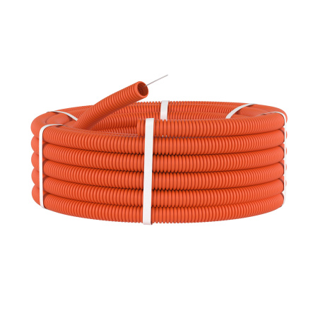 Труба ПНД гибкая гофр. д.50мм, тяжёлая с протяжкой, 15м, цвет оранжевый DKC