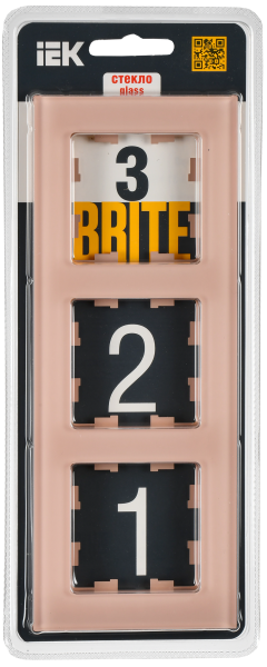 BRITE Рамка 3-мест. РУ-3-2-БрП стекло персиковый матовый IEK