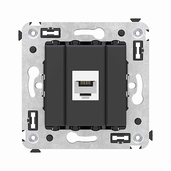 Телефонная розетка RJ-12 без шторки в стену одинарная, "Avanti", "Черный матовый" DKC