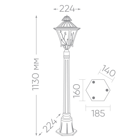 Светильник садово-парковый Feron PL636 столб 60W 230V E27, черное золото