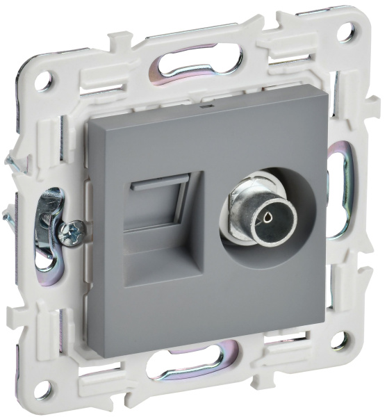 SKANDY Розетка двойная TV+RJ11 SK-A16Gr серый IEK