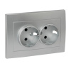 Валенсия Лицевая панель розетки 2-местной с/з 16А сталь с защ, штор, EKF