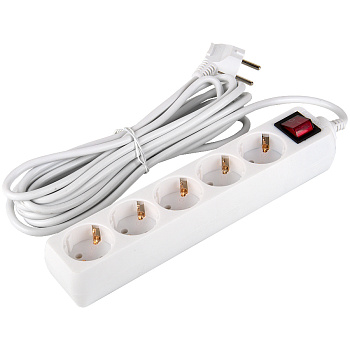 Удлинитель бытовой GES-16-3x100-5-5m-S, 16А, 3х1 мм2, 5 места, 5 метров, с заземлением, с выключателем General