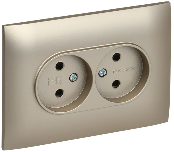 SKANDY Розетка 2-местная без заземления с защитными шторками 10А в сборе SK-R09Sh шампань IEK
